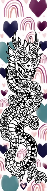 Free dragon bookmark featuring a Chinese dragon with hearts and rainbows